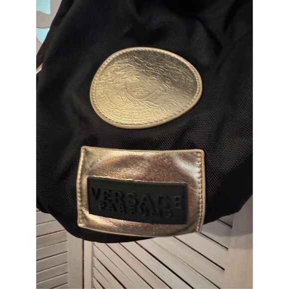 VERSACE PARFUMS Medusa Head Black Nylon Drawstring Flap Backpack EUC - Picture 4 of 11